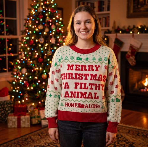 Home Alone Fair Isle Graphic Knit Crew Neck Pullover Sweater
