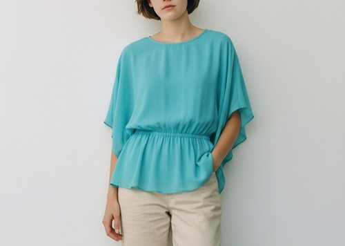 Bold Elements Aqua Blue Kimono Sleeve Tunic Blouse L