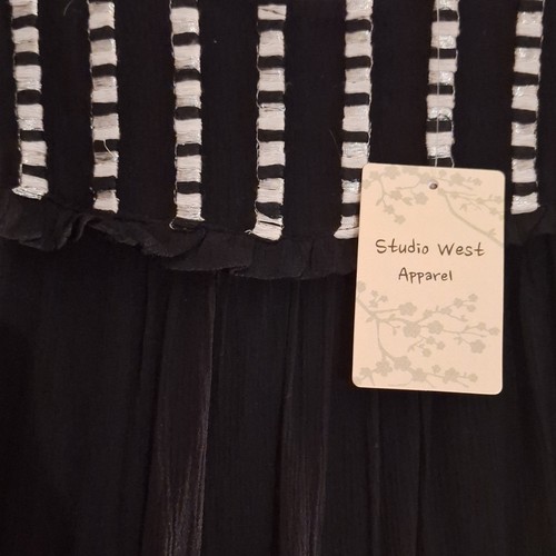 Studio West Apparel Black/Silver Striped Long Shift Dress 3/4 Sl - photo 3