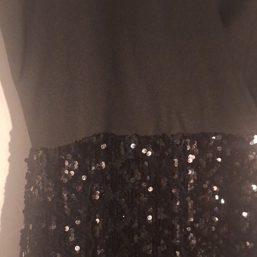 Black Solid Sequin Bodycon Dress Sleeveless V-Neck Short, L - photo 2
