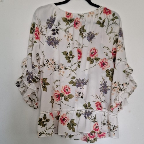 Fever White Floral Ruffle Sleeve Scoop Neck Pullover Blouse 1X - photo 5