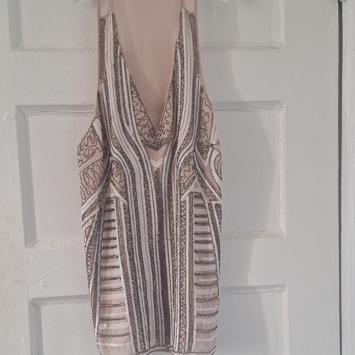 Storee Blush Beaded Sequin Mesh Sleeveless V-Neck Mini Dress, Si - photo 2