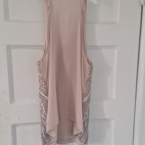 Storee Blush Beaded Sequin Mesh Sleeveless V-Neck Mini Dress, Si - photo 5
