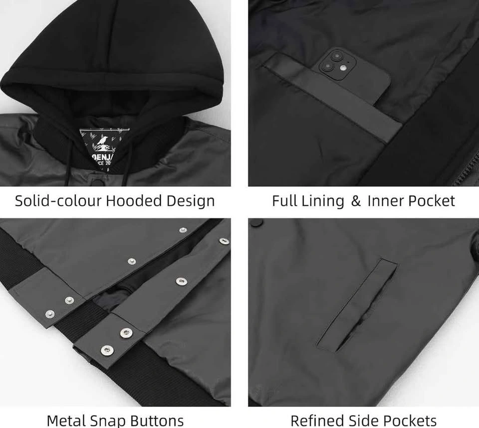 Brand New RAOENJADO Men's Faux Leather Hooded Bomber Jacket - photo 2