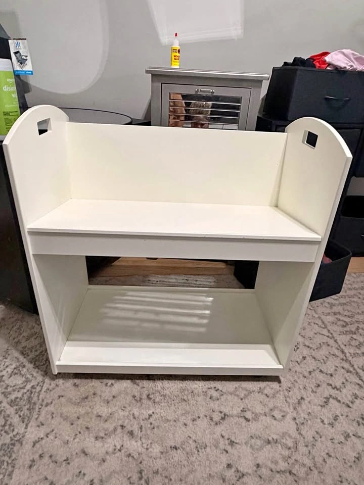 White rolling book cart