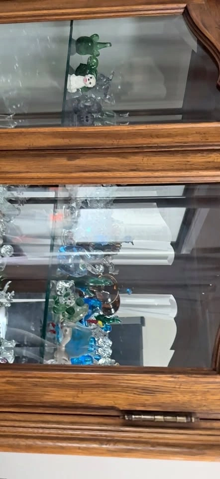 Glass Figurines in Display Cabinet