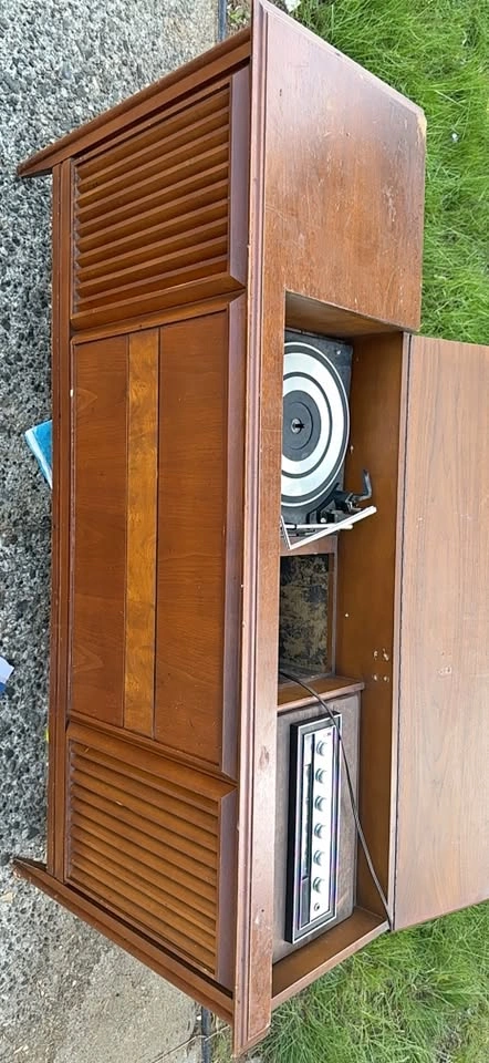 Vintage Wooden Console Stereo with Record Player
