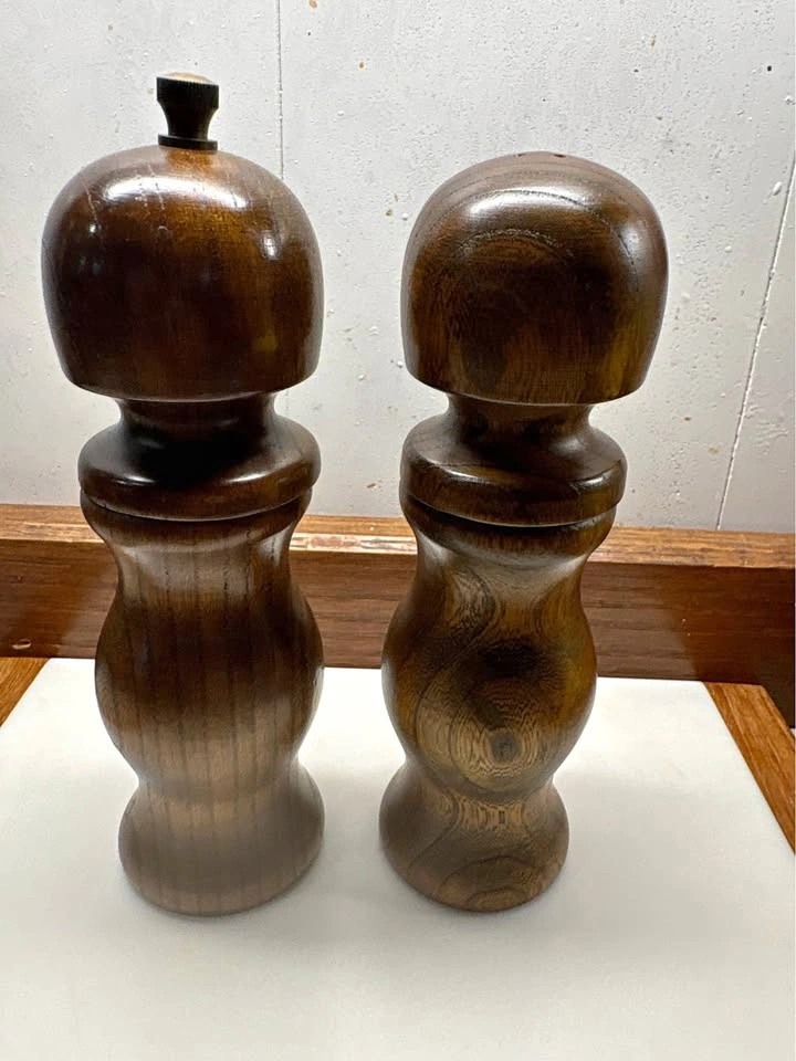 Vintage Mid-Century Wooden Salt Shaker & Pepper Mill Set