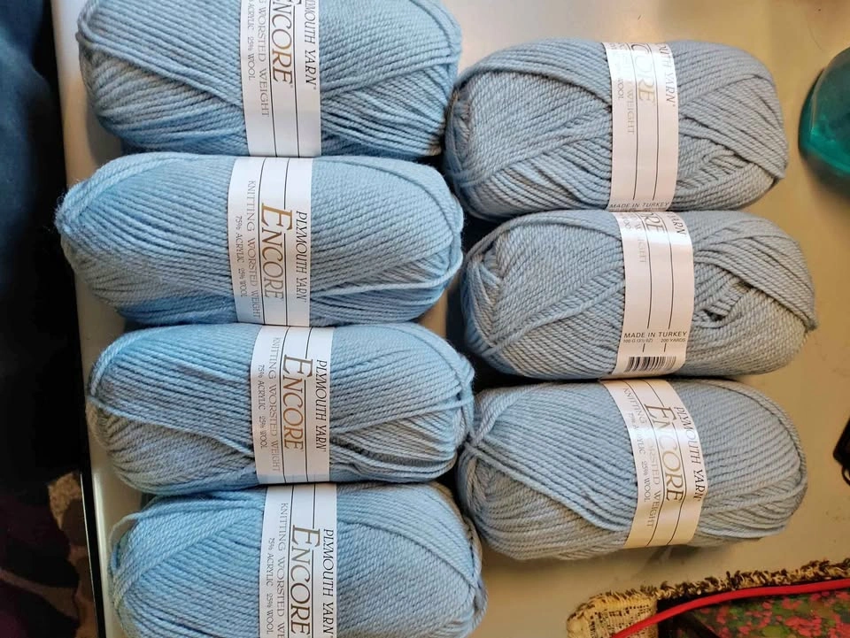 Lot of 7 Plymouth Encore Yarn (0514 - Light Wedgewood)