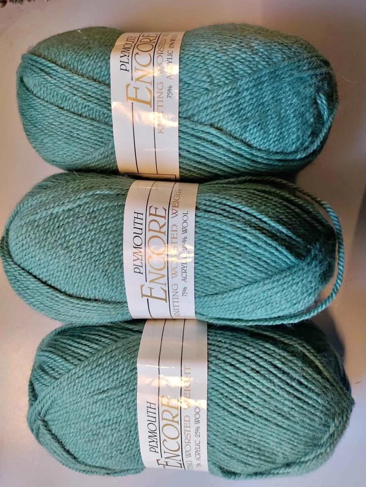 Lot of 3 Plymouth Encore Yarn (9401 - Greenstone / dye lot 18097