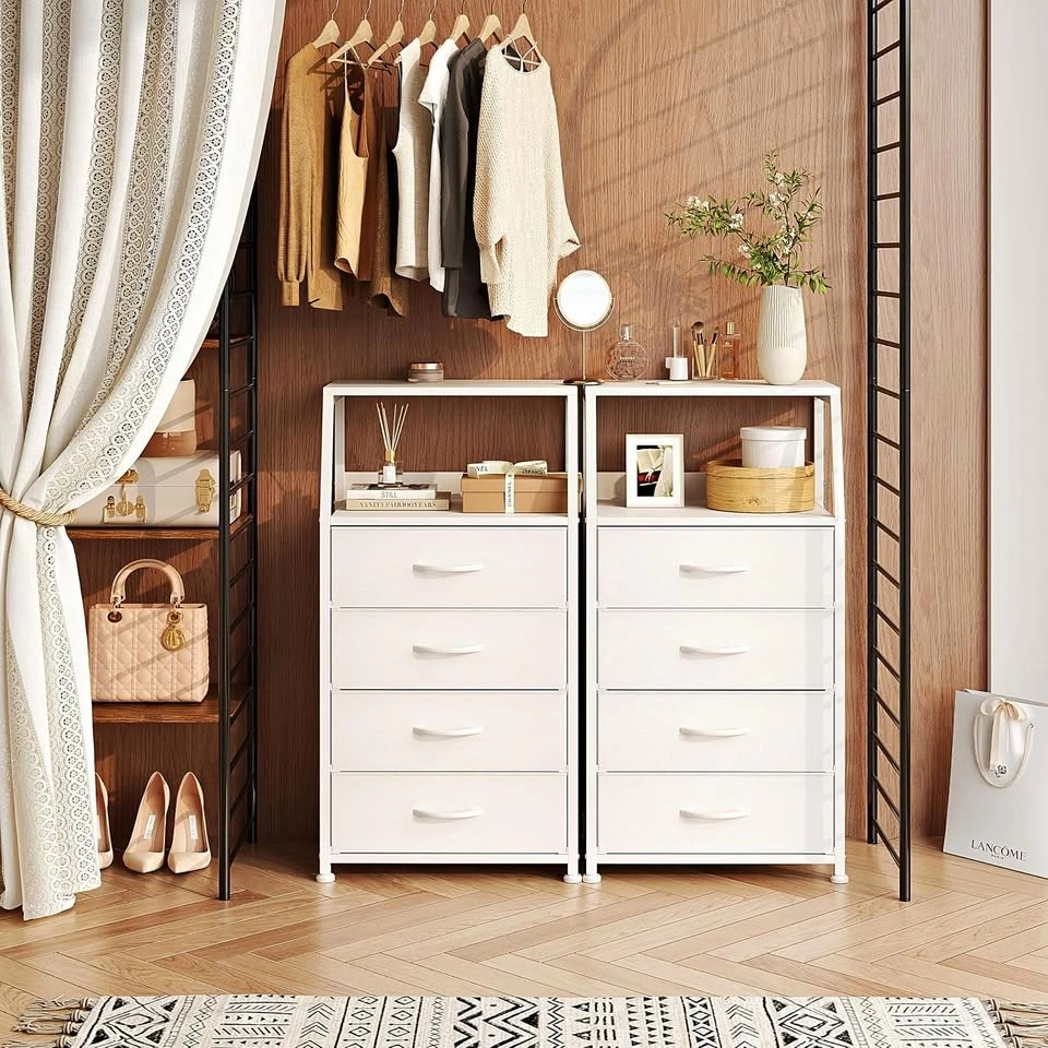 Mexin 4-Drawer Storage Dresser with Open Shelf – White