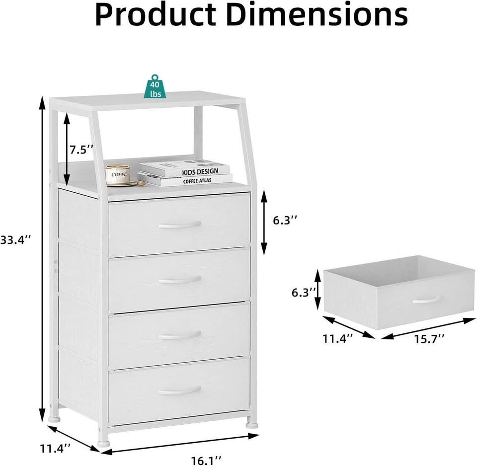 Mexin 4-Drawer Storage Dresser with Open Shelf – White - photo 4