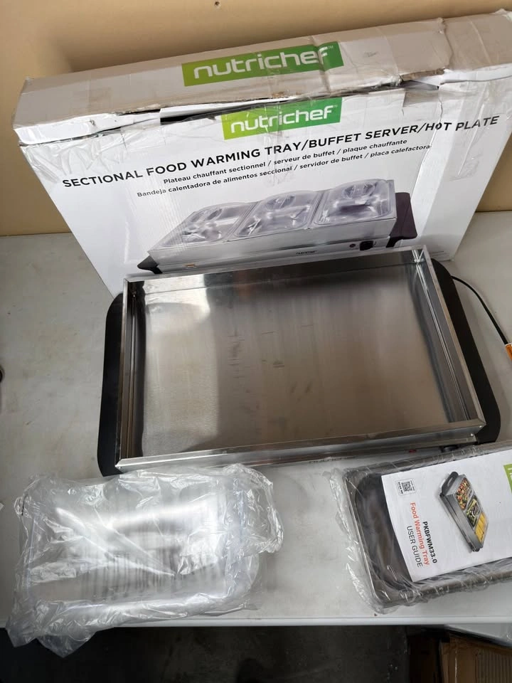 NutriChef 3-Tray Buffet Server & Food Warmer – Stainless Steel - photo 4