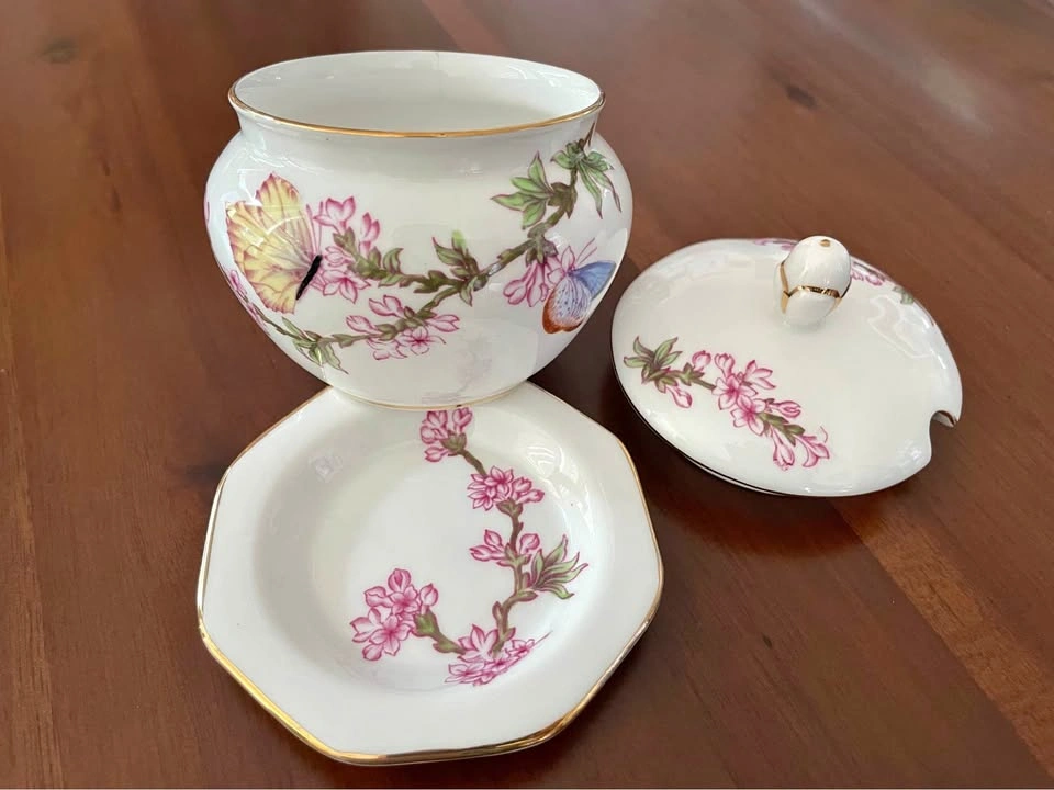 Vintage Tuscan Fine English Bone China Jam Pot & Saucer Set