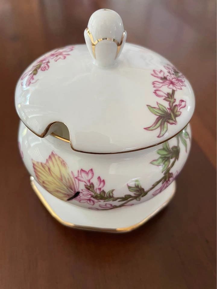 Vintage Tuscan Fine English Bone China Jam Pot & Saucer Set - photo 2