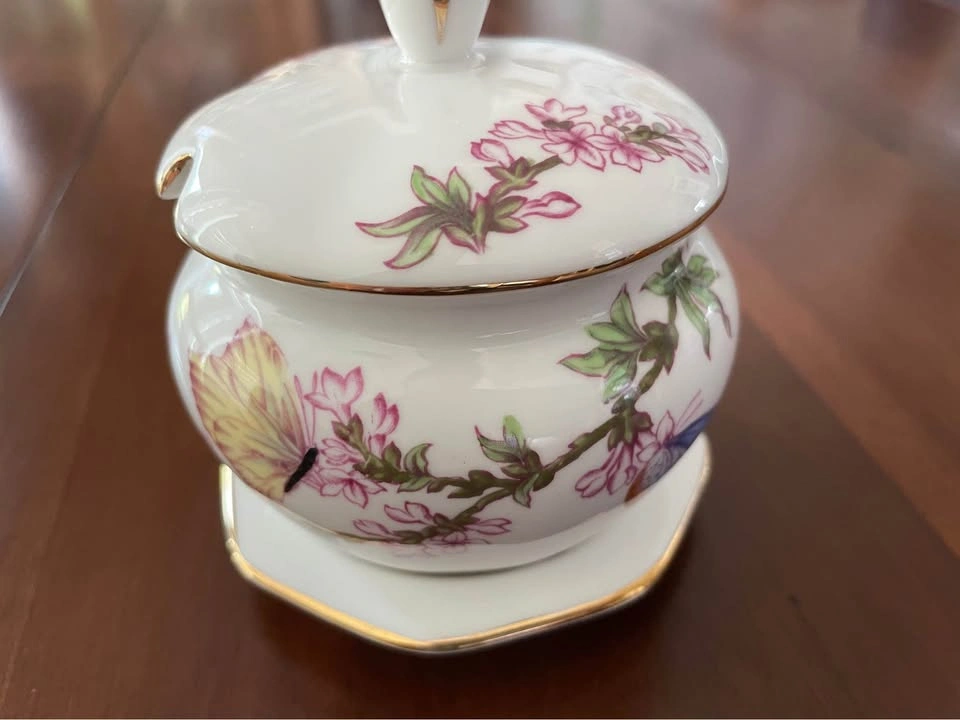 Vintage Tuscan Fine English Bone China Jam Pot & Saucer Set - photo 3