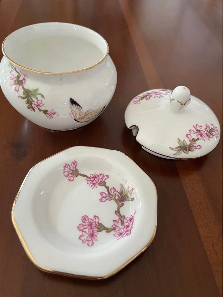 Vintage Tuscan Fine English Bone China Jam Pot & Saucer Set - photo 5