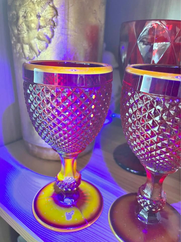 Pair of Vista Alegre Portugal "Bicos" Ruby Red Wine Goblets