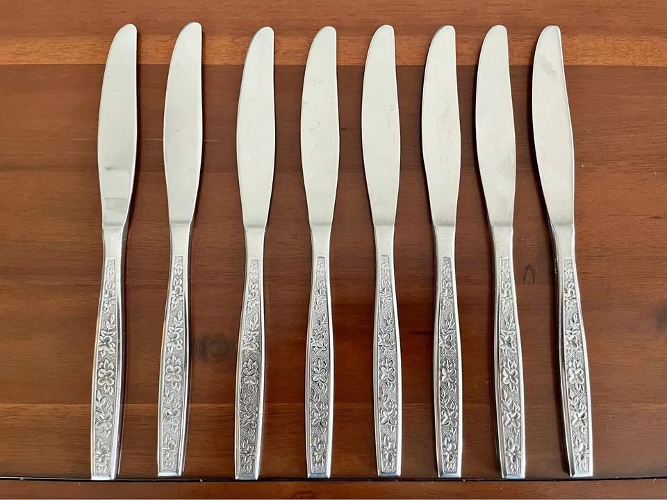 Vintage MCM "Escondido" Floral Stainless Steel Knives - Set of 8