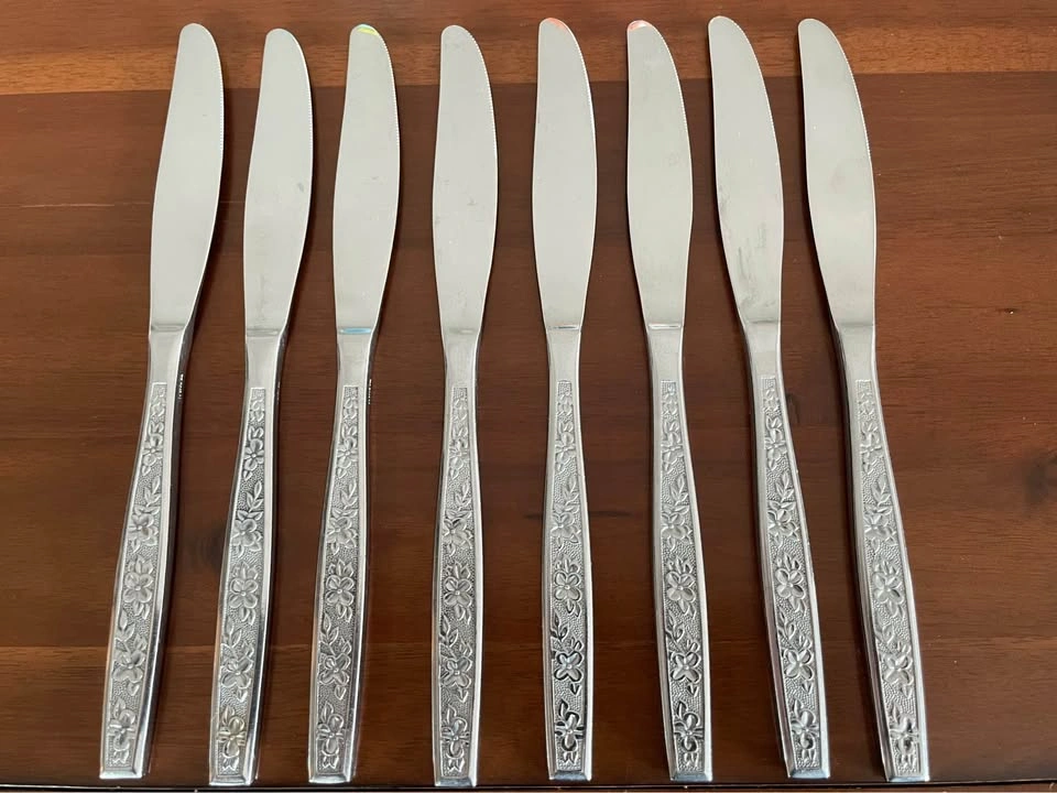 Vintage MCM "Escondido" Floral Stainless Steel Knives - Set of 8 - photo 2