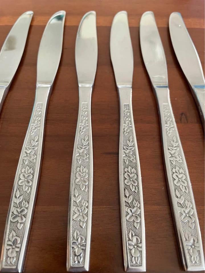 Vintage MCM "Escondido" Floral Stainless Steel Knives - Set of 8 - photo 3