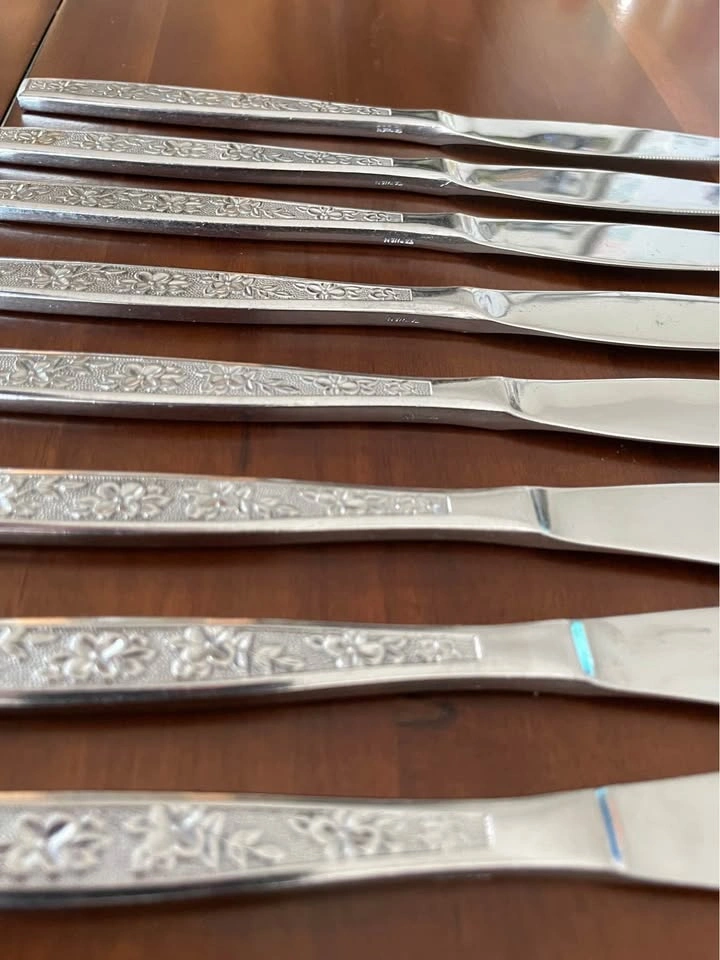 Vintage MCM "Escondido" Floral Stainless Steel Knives - Set of 8 - photo 4