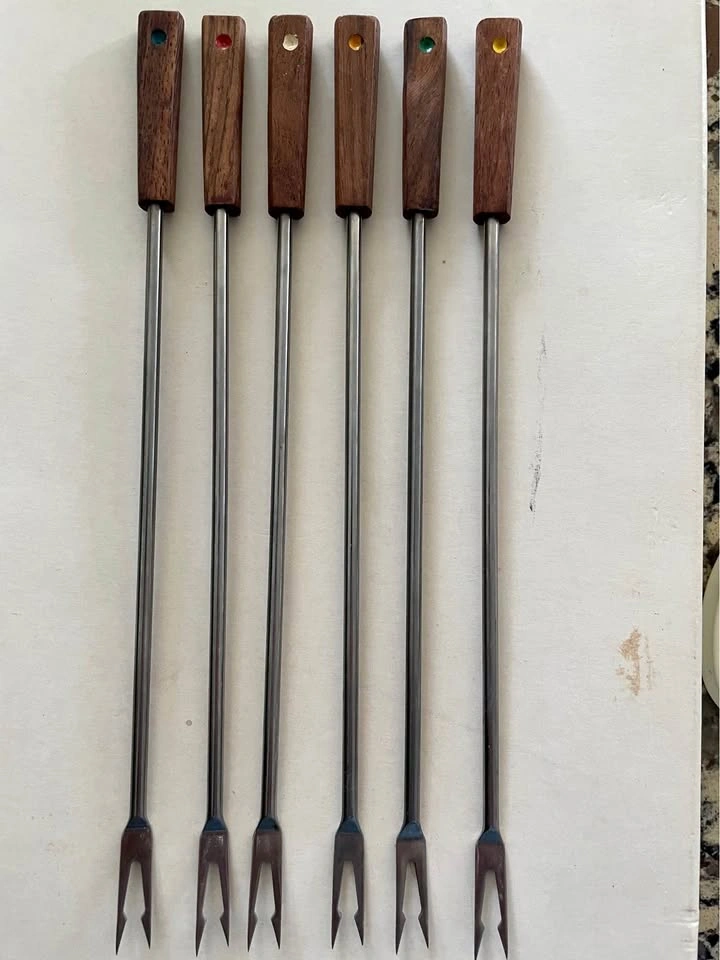Vintage Mid-Century Modern Teak Fondue Forks - Set of 6