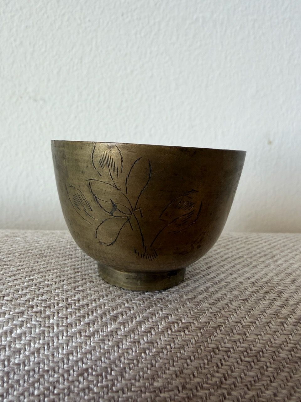 Vintage Hand-Engraved Brass Wine / Tea Cup & Saucer Set - photo 2