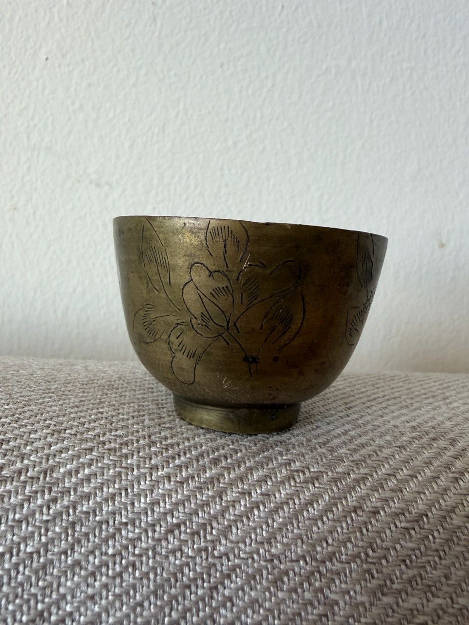 Vintage Hand-Engraved Brass Wine / Tea Cup & Saucer Set - photo 3