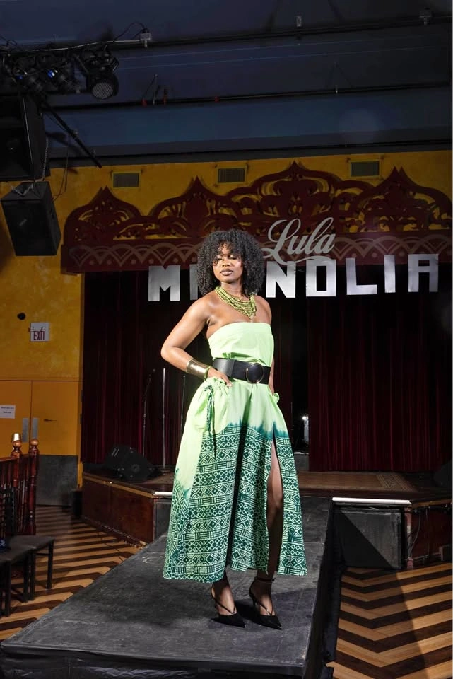 Strapless Lime Green Patterned Maxi Dress