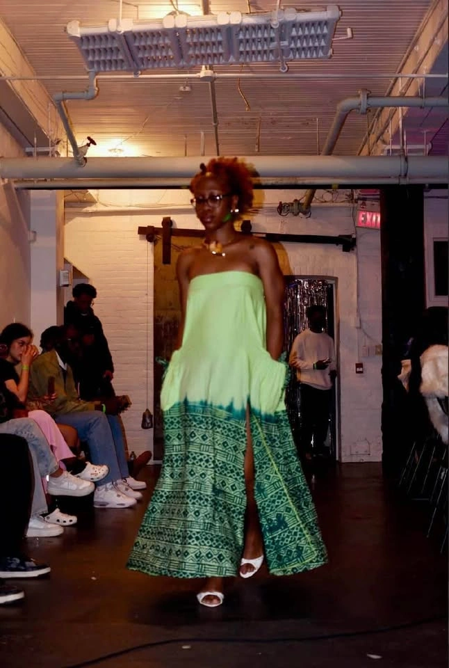 Strapless Lime Green Patterned Maxi Dress - photo 5