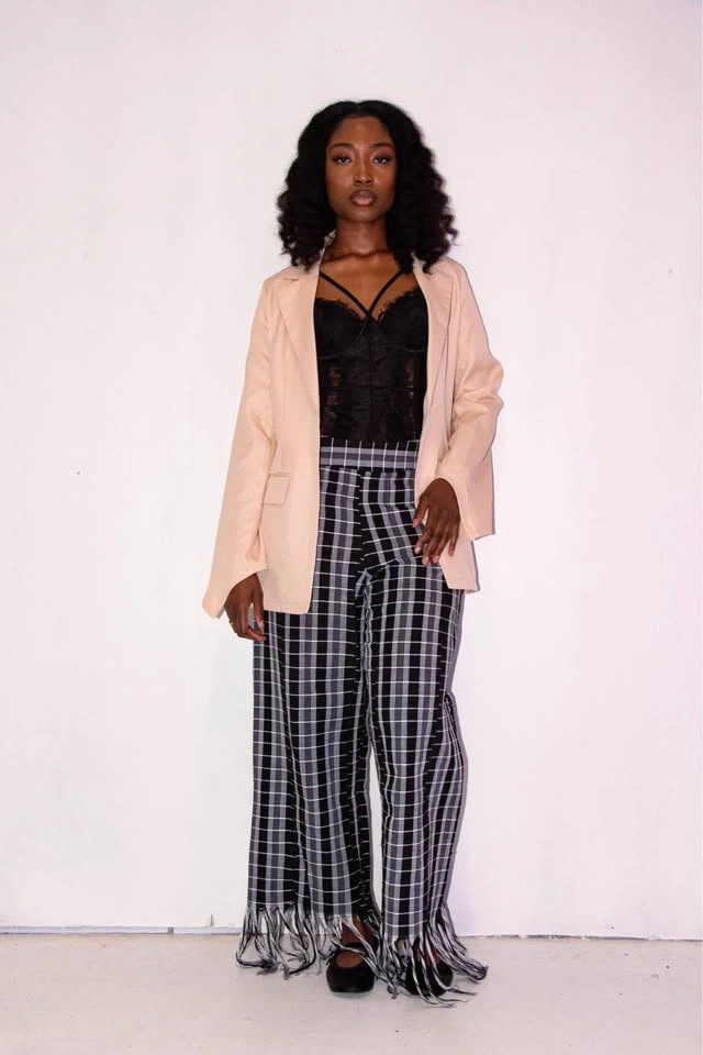 Black and white pants with fringe at bottom - photo 3
