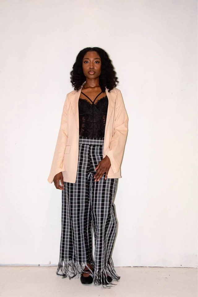 Black and white pants with fringe at bottom - photo 5
