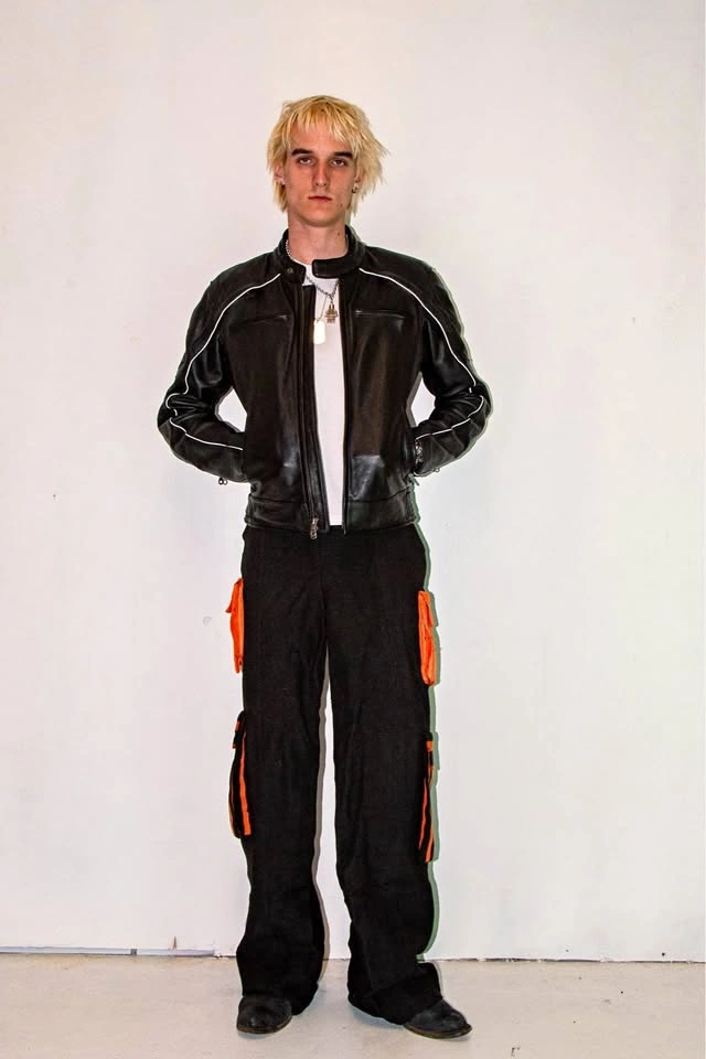 Black and orange cargo pants