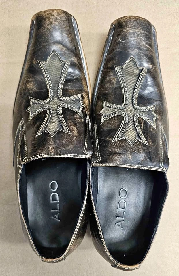 ALDO Kaman Men's Y2K Gothic Cross Distressed Leather Loafers