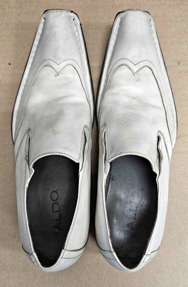 ALDO Men's Y2K Off-White Distressed Leather Square Toe Loafers