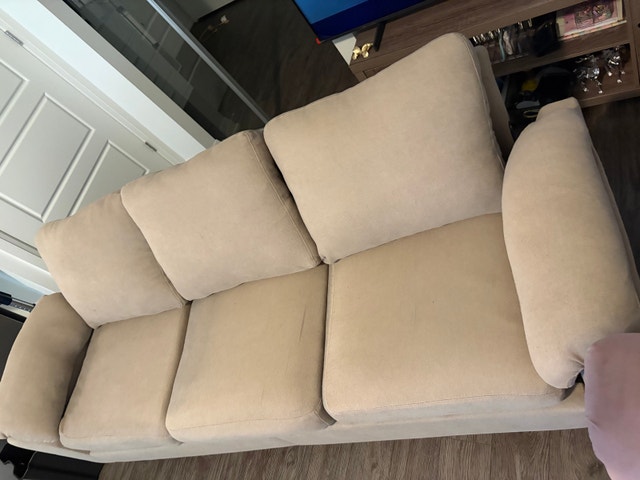 Beige Three-Seater Sofa with Matching Ottoman - photo 3
