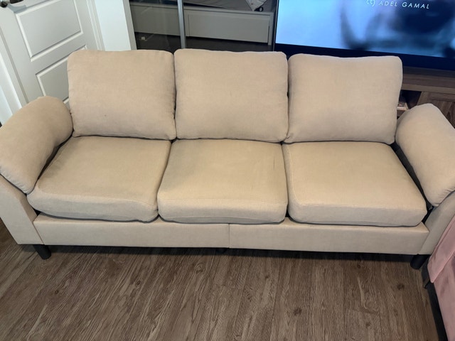 Beige Three-Seater Sofa with Matching Ottoman - photo 4