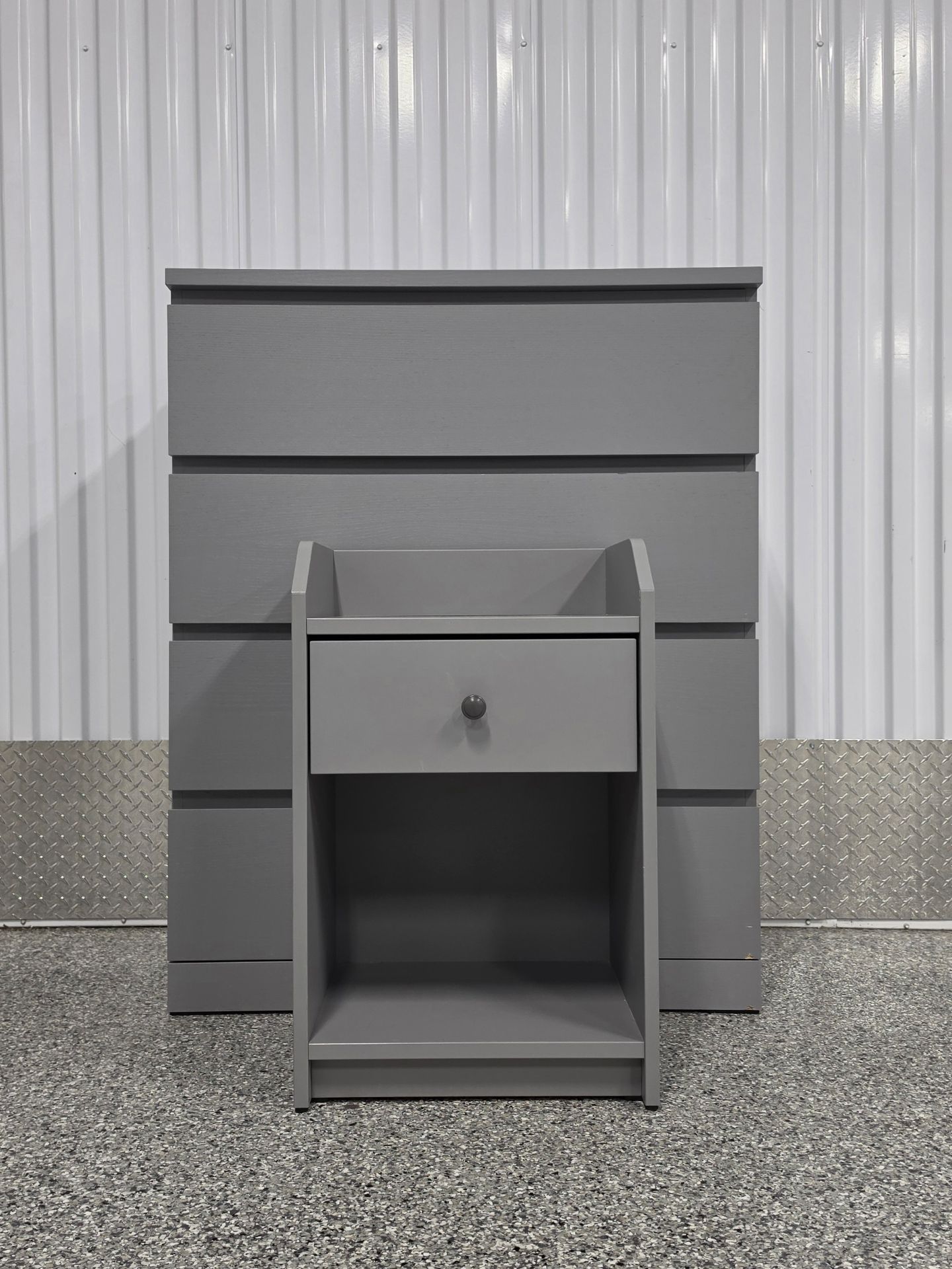 Gray Nightstand with Drawer and Open Shelf