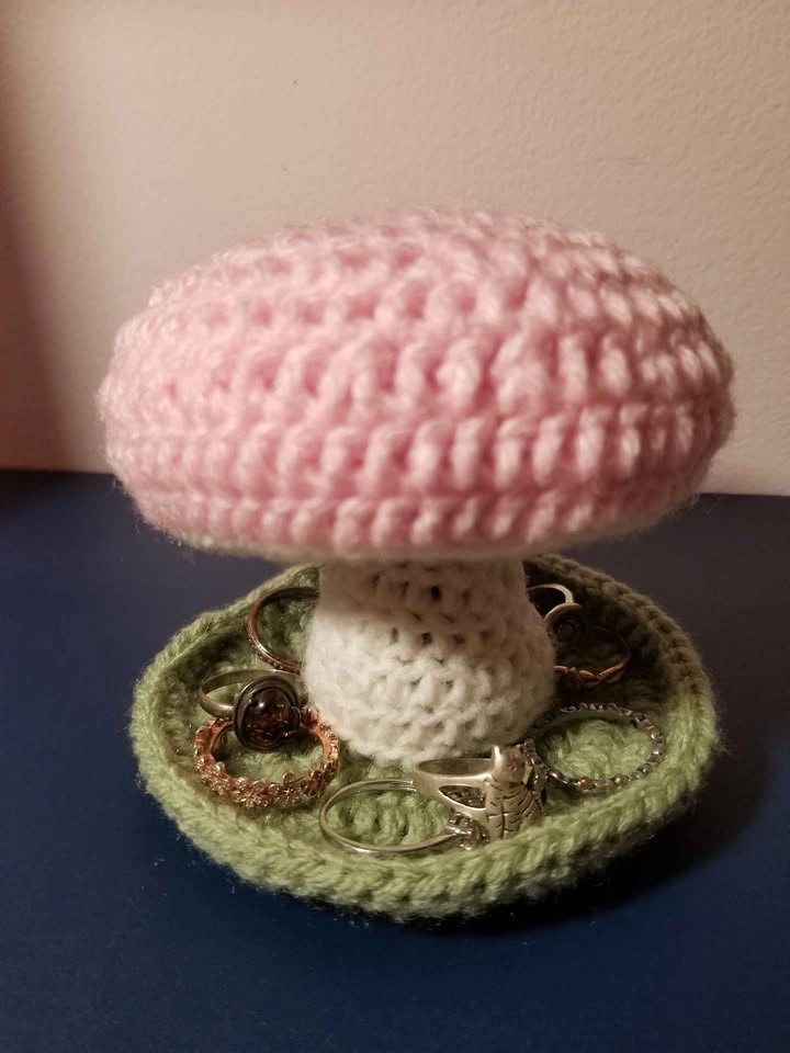 Jewelry Display Holder Pink Mushroom Crochet - photo 2