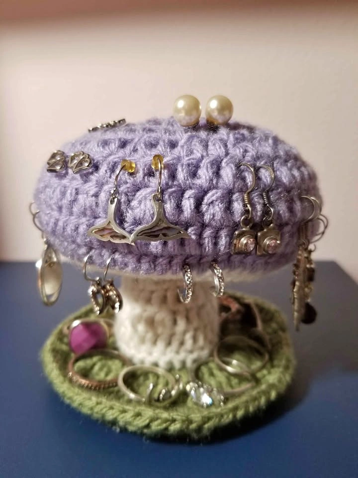 Jewelry Display Purple Mushroom Crochet