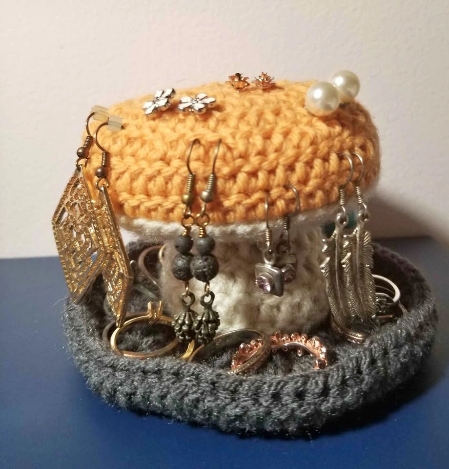 Dark grey Orange Mushroom Jewelry Holder