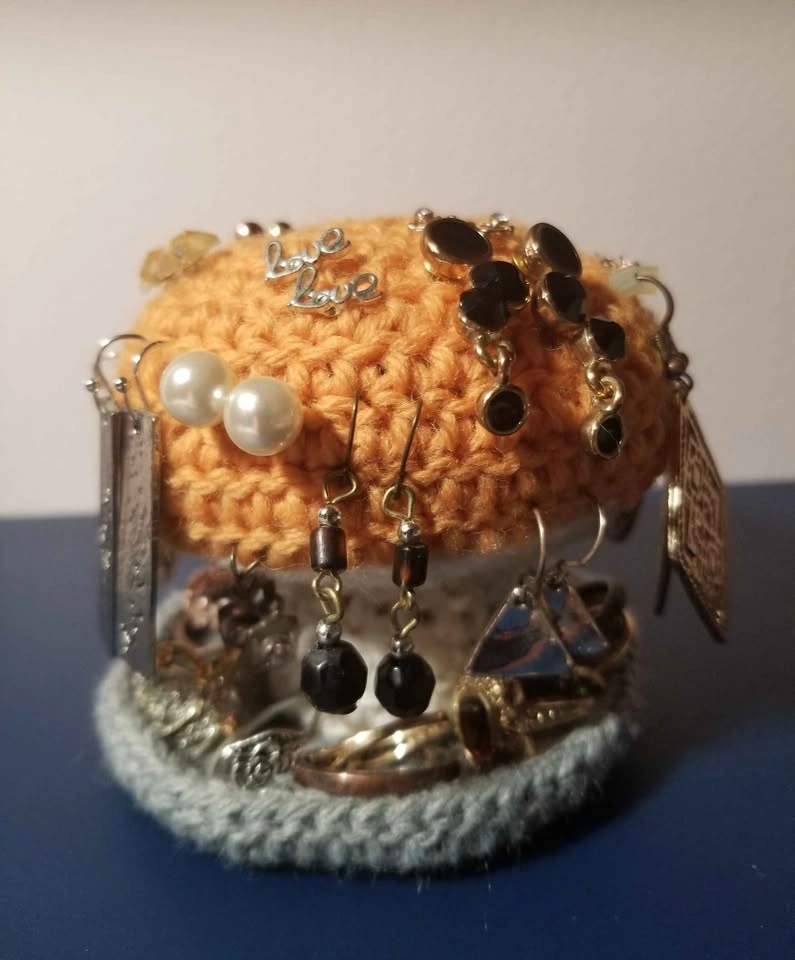 Orange Light Crochet Jewlery Holder Mushroom - photo 2