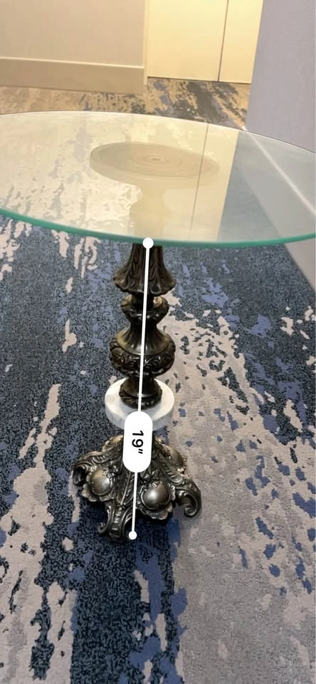 Vintage Ornate Brass and Marble Glass Top Side Table - photo 4