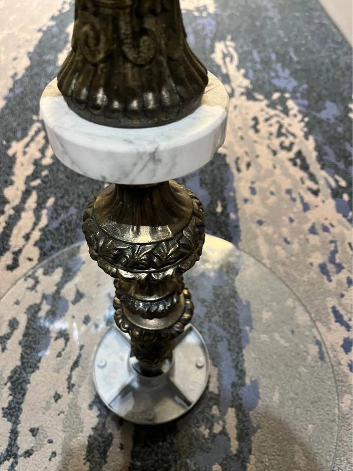 Vintage Ornate Brass and Marble Glass Top Side Table - photo 5