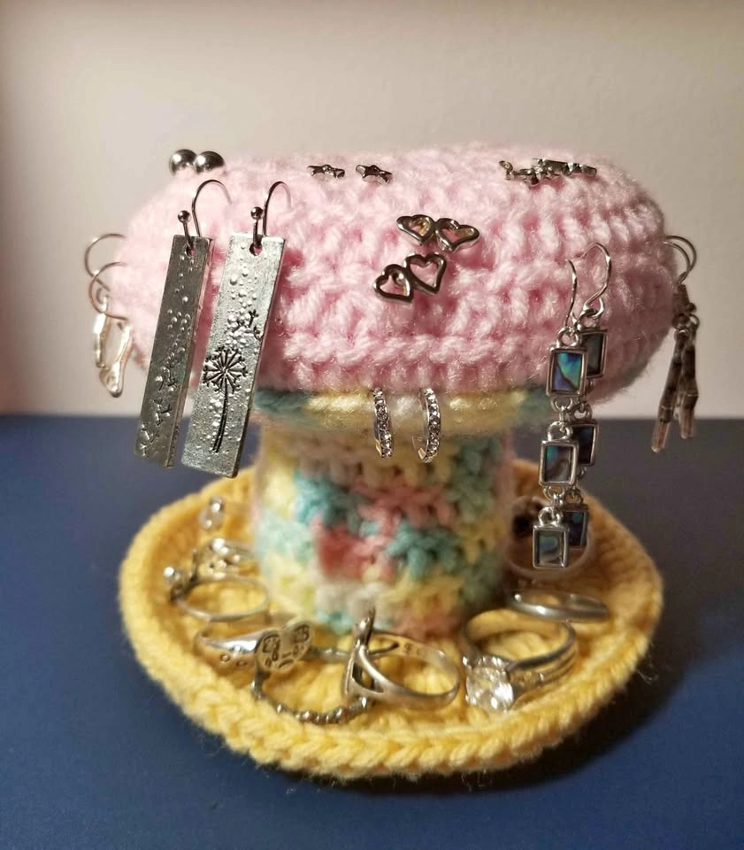 Colorful Crochet Mushroom Jewelry Holder