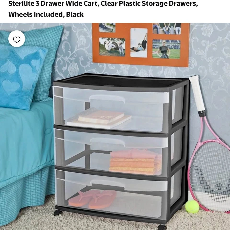 Sterilite 3 Drawer Wide Cart, Black - 3 Count
