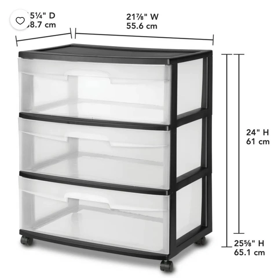 Sterilite 3 Drawer Wide Cart, Black - 3 Count - photo 5