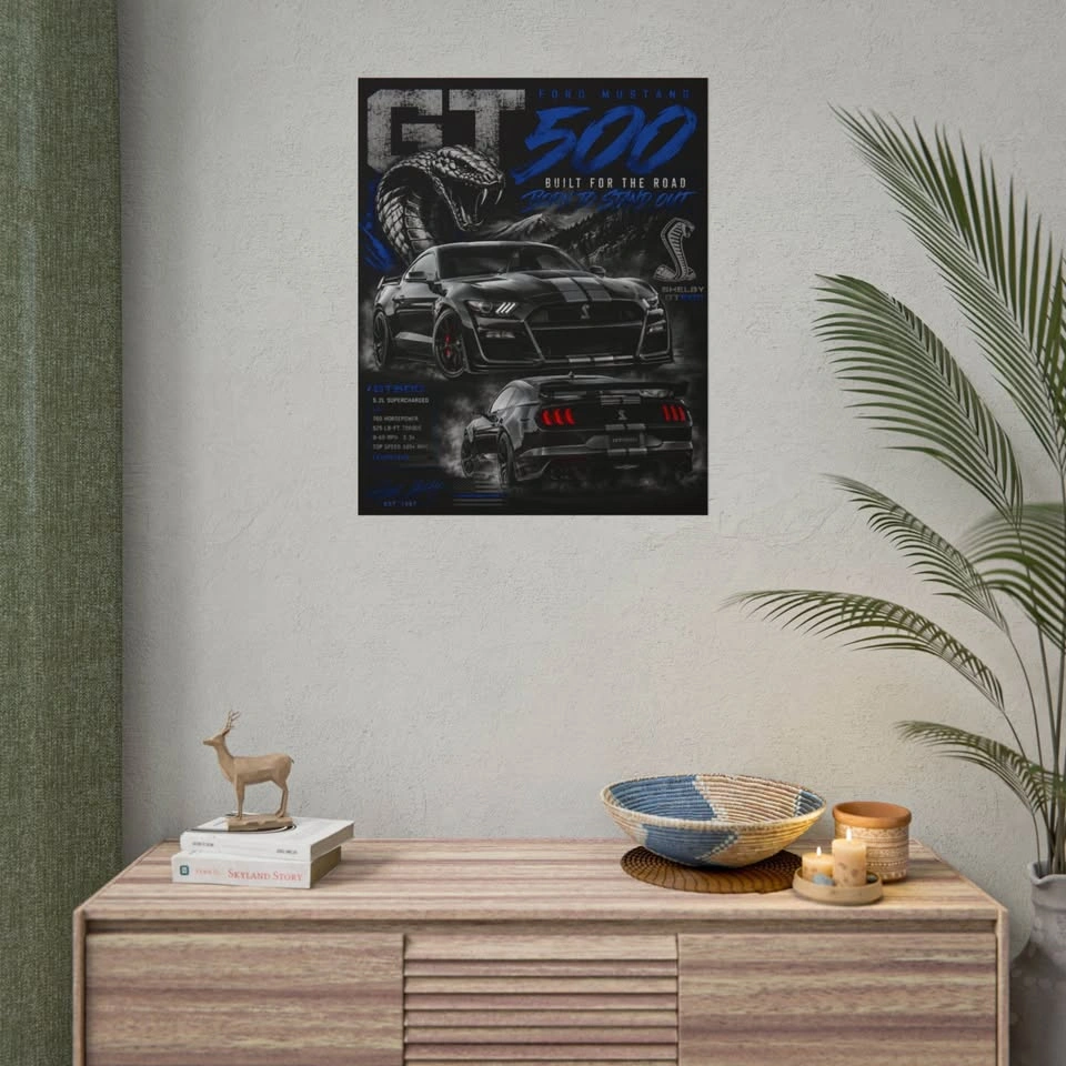 GT500 Shelby Mustang Poster 24" x 30" | Black Muscle Car Graphic - photo 3