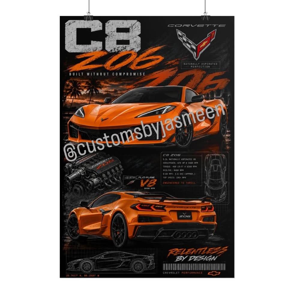 C8 Z06 Corvette 16" x 24" Poster | Sports Car, V8 Engine Specs - photo 3